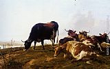 Famous Cattle Paintings - Cattle resting beside a river